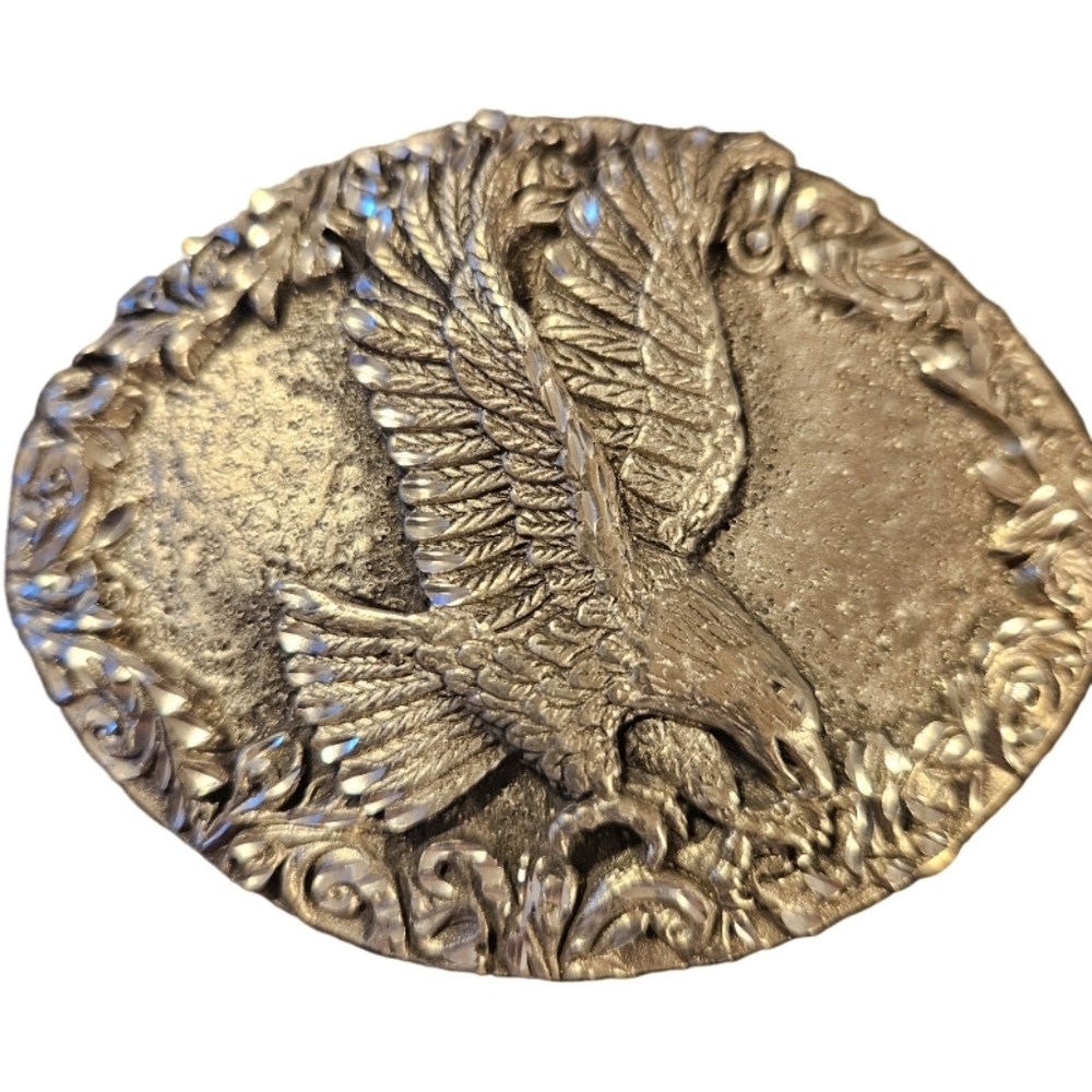 🏍 1993 EGE Vintage Diamond Cut Pewter Eagle Belt Buckle Made in USA